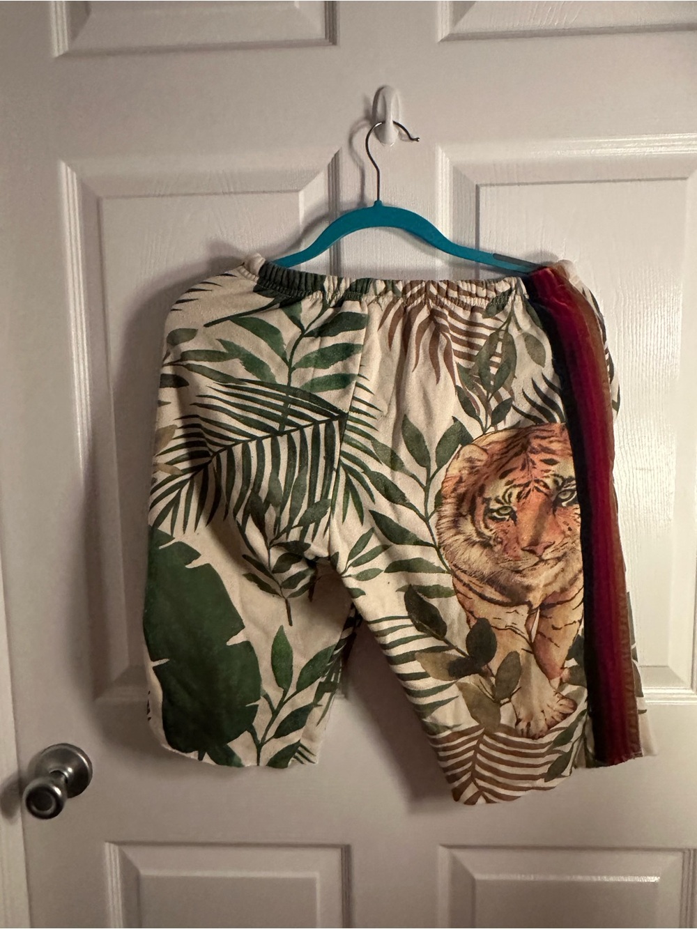 Aviator Nation Beige Tropical Tiger Shorts with Red Stripe